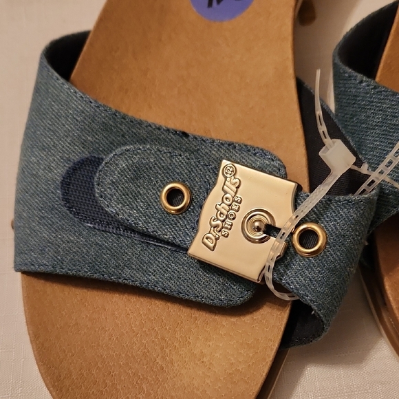Dr. Scholl's Denim Blue Slide Sandals with Gold Hardware - Women's - Picture 2 of 9